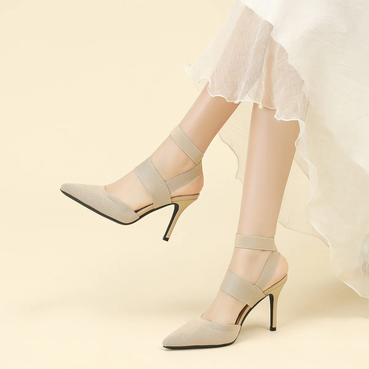 Women¡¯s Amara Fabric Ankle-Strap Stiletto Pumps ¨C Pointed-Toe Hollow Side Elegant Heels