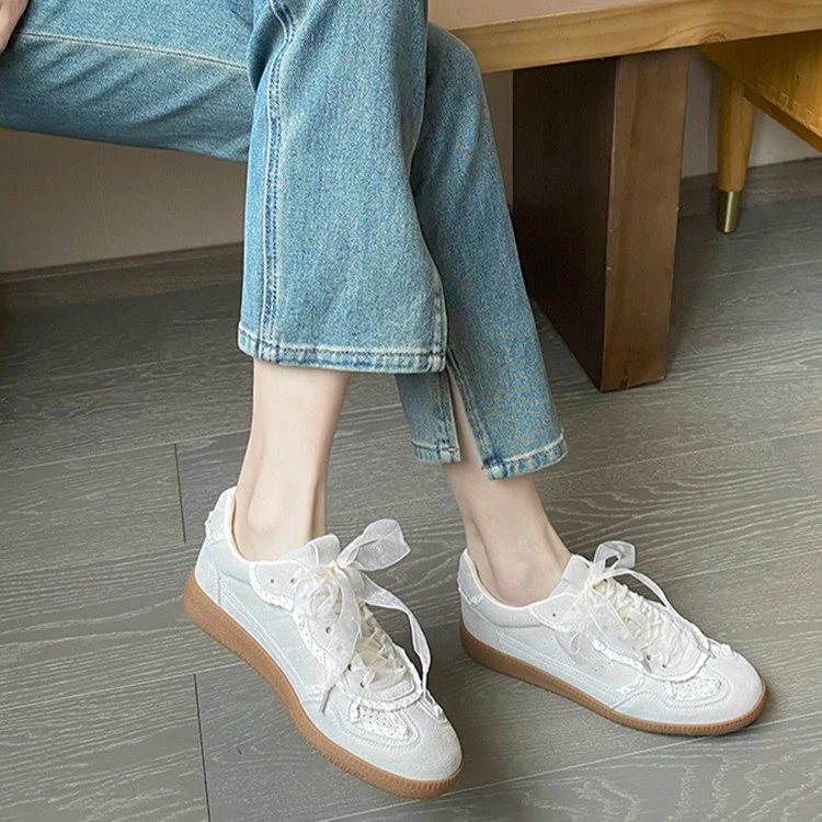 Women¡¯s Verona Lace Leather German Trainer Sneakers ¨C Retro Lightweight Casual Trainers