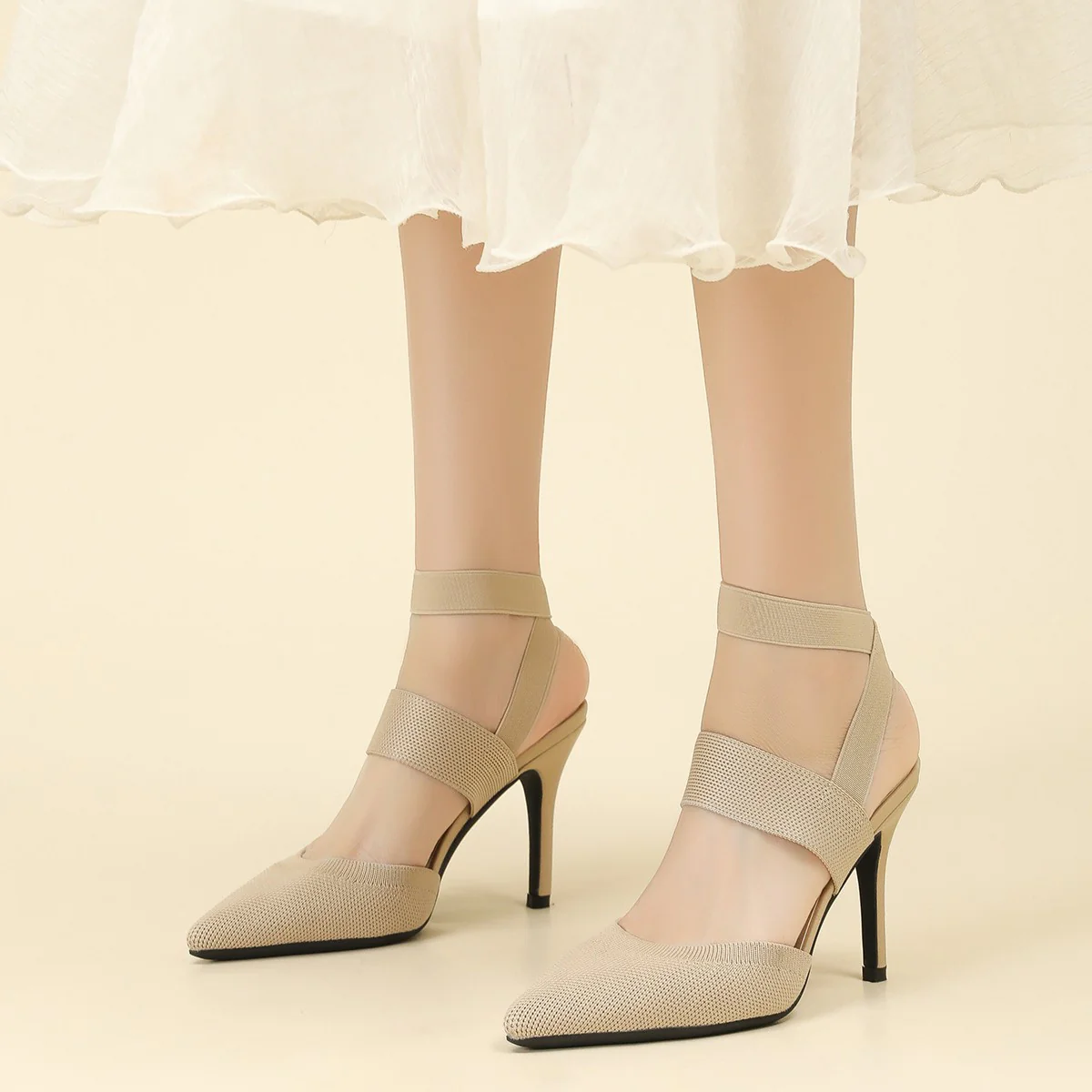 Women¡¯s Amara Fabric Ankle-Strap Stiletto Pumps ¨C Pointed-Toe Hollow Side Elegant Heels