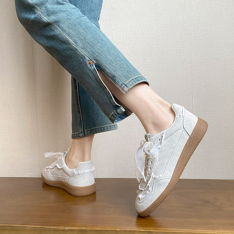 Women¡¯s Verona Lace Leather German Trainer Sneakers ¨C Retro Lightweight Casual Trainers
