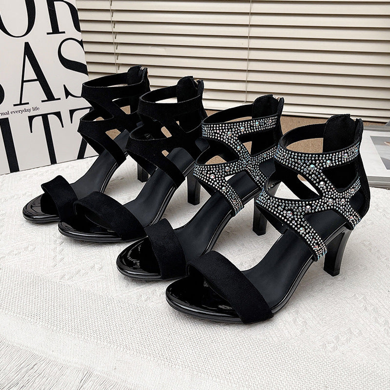Women¡¯s Aurora Rome Stiletto Heels ¨C Zip Back Suede Open-Toe Sandals