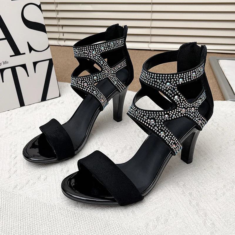 Women¡¯s Aurora Rome Stiletto Heels ¨C Zip Back Suede Open-Toe Sandals