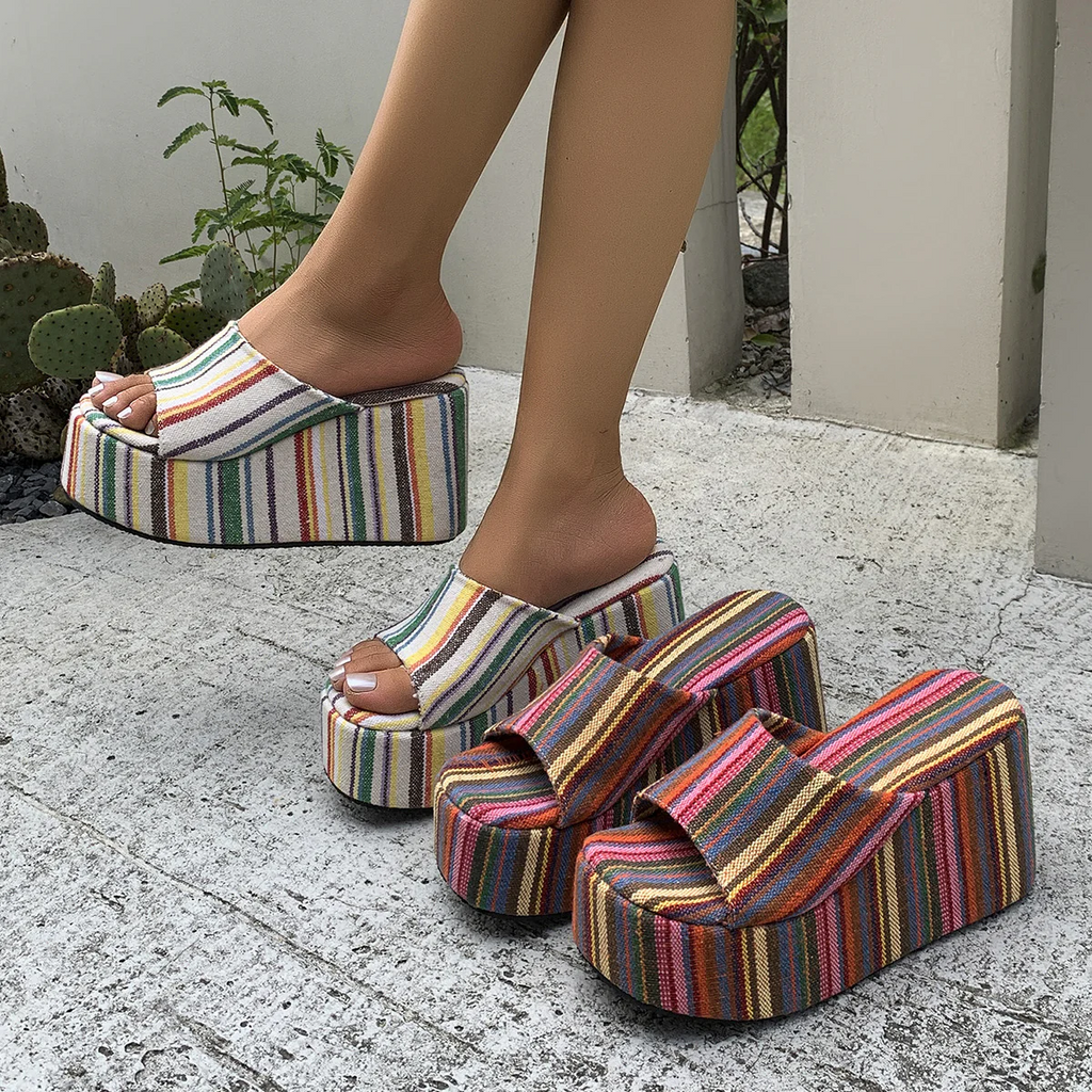 Women¡¯s Sienna Leopard Platform Sandals ¨C 10?cm Thick Heel Chunky Summer Slides