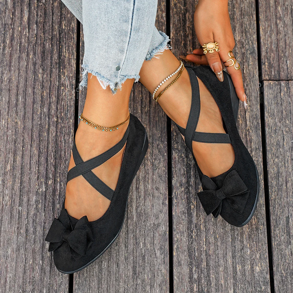 Women¡¯s Elara Bow Suede Wedge Loafers ¨C Elastic Cross-Strap Comfort Slip-Ons