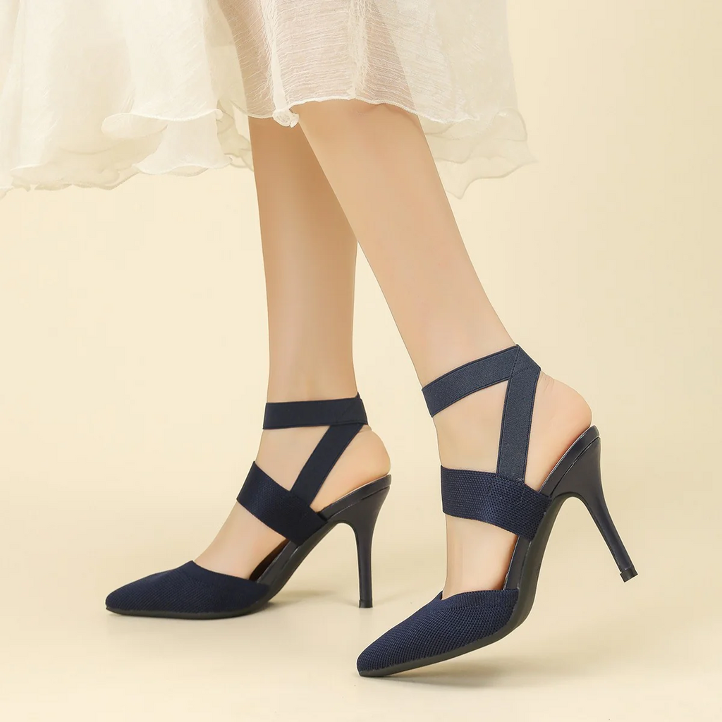 Women¡¯s Amara Fabric Ankle-Strap Stiletto Pumps ¨C Pointed-Toe Hollow Side Elegant Heels