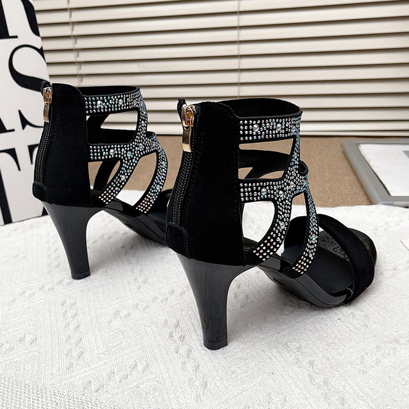 Women¡¯s Aurora Rome Stiletto Heels ¨C Zip Back Suede Open-Toe Sandals