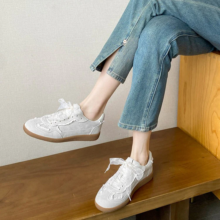 Women¡¯s Verona Lace Leather German Trainer Sneakers ¨C Retro Lightweight Casual Trainers