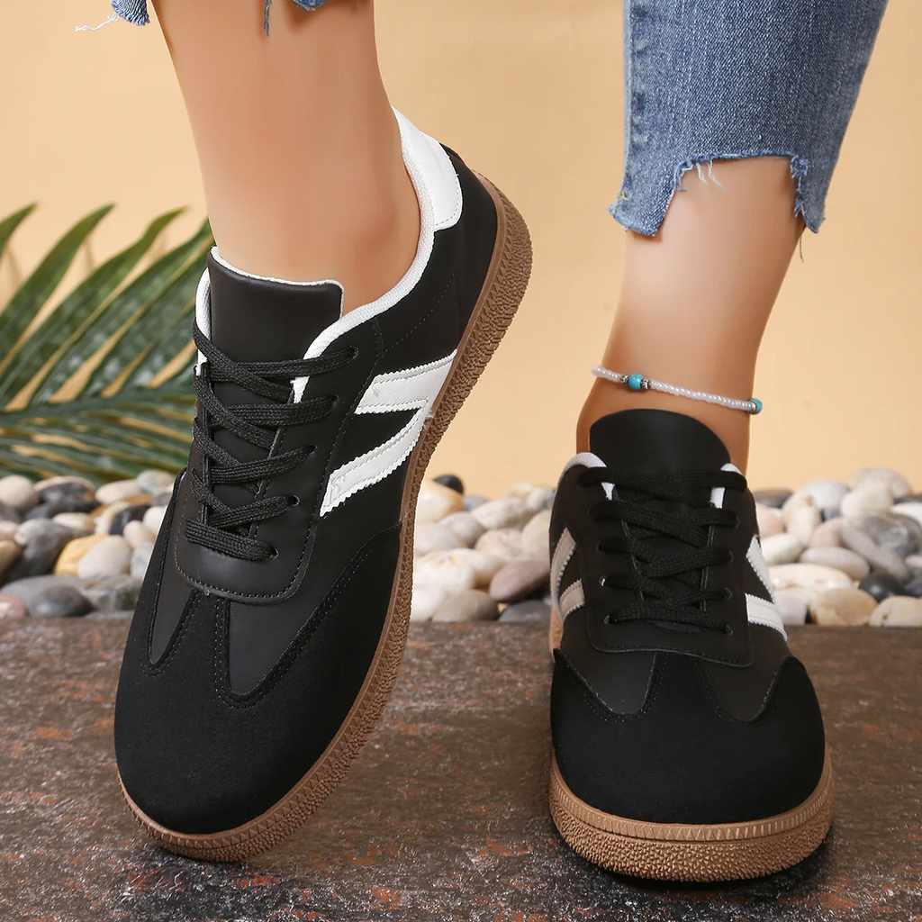 Women¡¯s Everyday Court Color-Block Trainer Sneakers ¨C Soft-Sole Flat Shoes