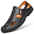 Flow Men¡¯s Genuine Leather Summer Clogs ¨C Breathable Closed-Toe Soft Sole Casual Beach Sandals