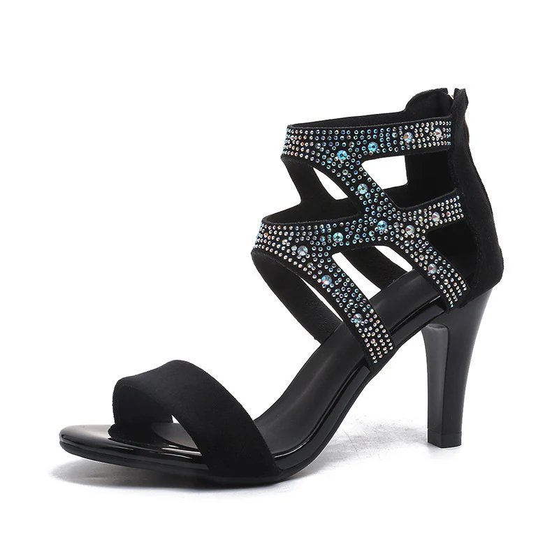 Women¡¯s Aurora Rome Stiletto Heels ¨C Zip Back Suede Open-Toe Sandals