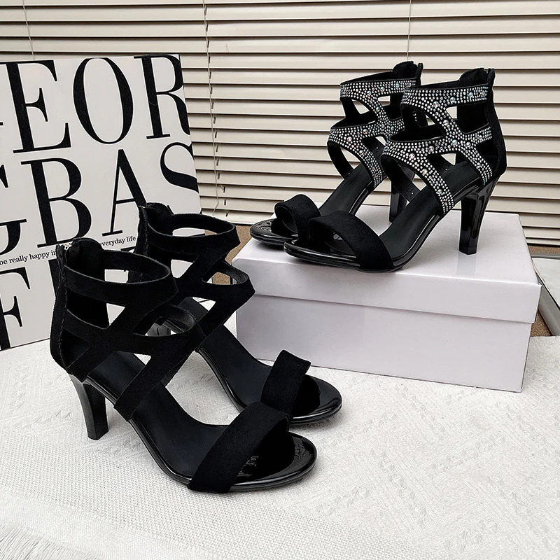 Women¡¯s Aurora Rome Stiletto Heels ¨C Zip Back Suede Open-Toe Sandals