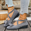 Women¡¯s Elara Bow Suede Wedge Loafers ¨C Elastic Cross-Strap Comfort Slip-Ons