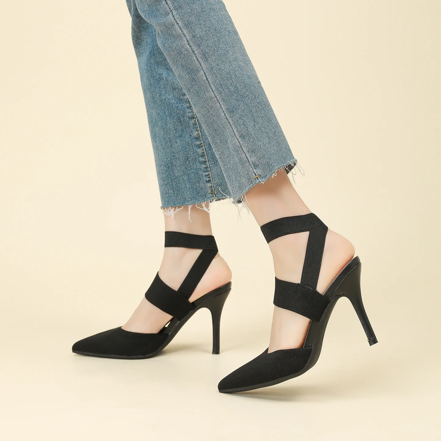 Women¡¯s Amara Fabric Ankle-Strap Stiletto Pumps ¨C Pointed-Toe Hollow Side Elegant Heels