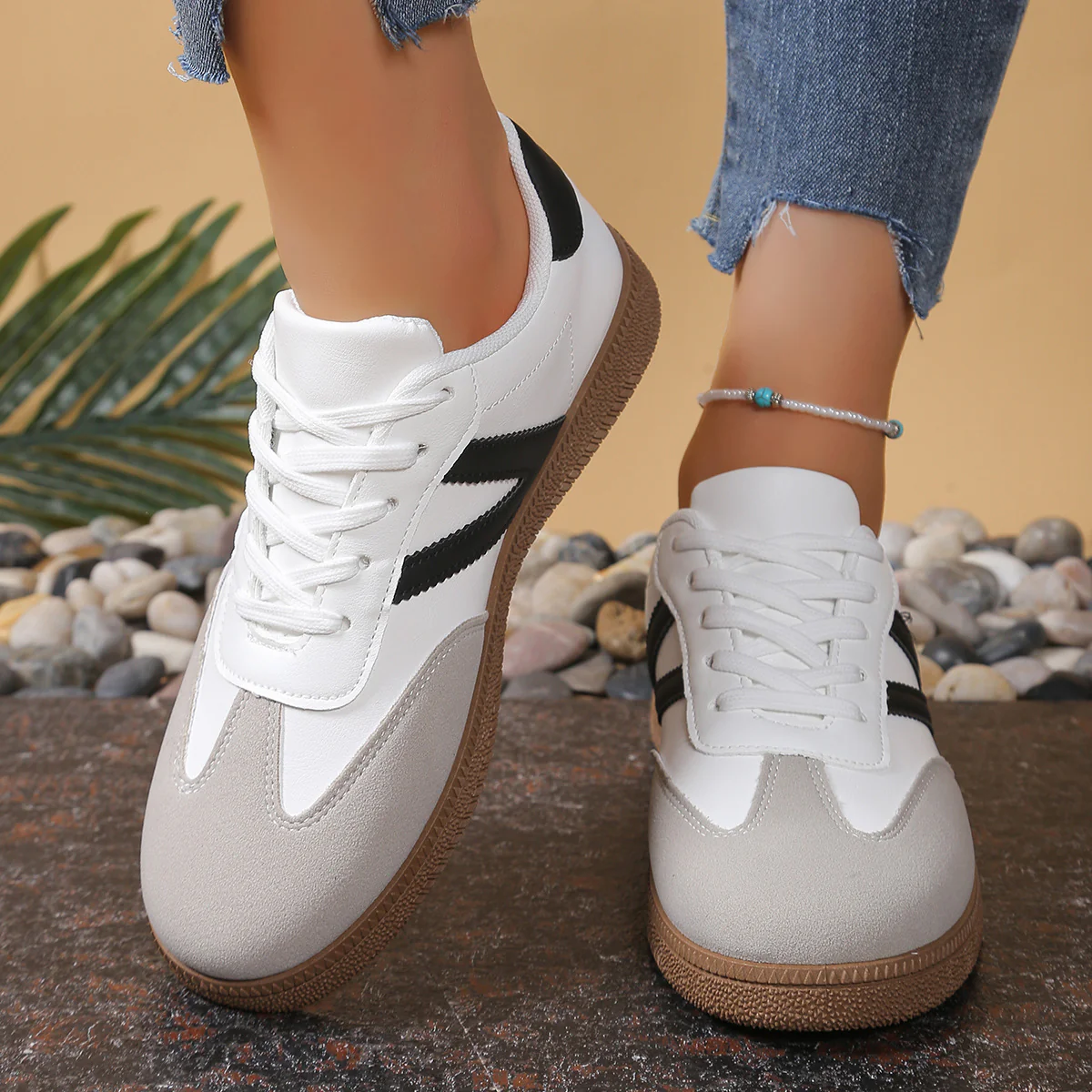 Women¡¯s Everyday Court Color-Block Trainer Sneakers ¨C Soft-Sole Flat Shoes