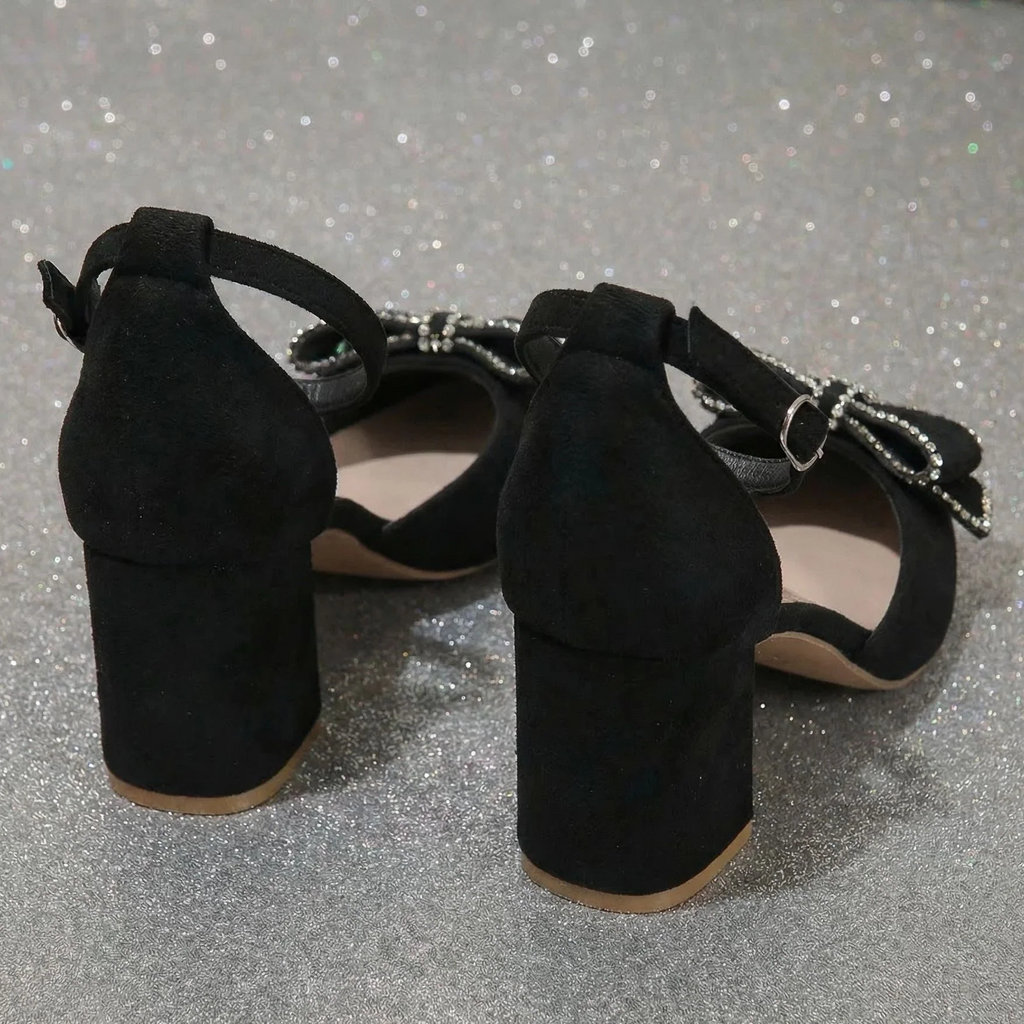 Women¡¯s Bowelle Crystal Pointed Toe Buckle Heels ¨C Hollow Closed Toe Bow High Heels