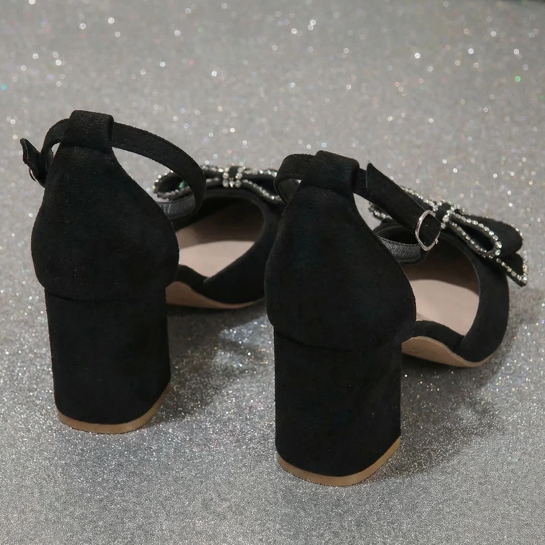 Women¡¯s Bowelle Crystal Pointed Toe Buckle Heels ¨C Hollow Closed Toe Bow High Heels