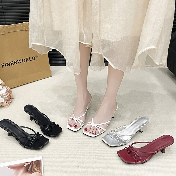 Women¡¯s Colette Thong Heeled Slides ¨C French-Style Strappy Toe-Post Stiletto Sandals