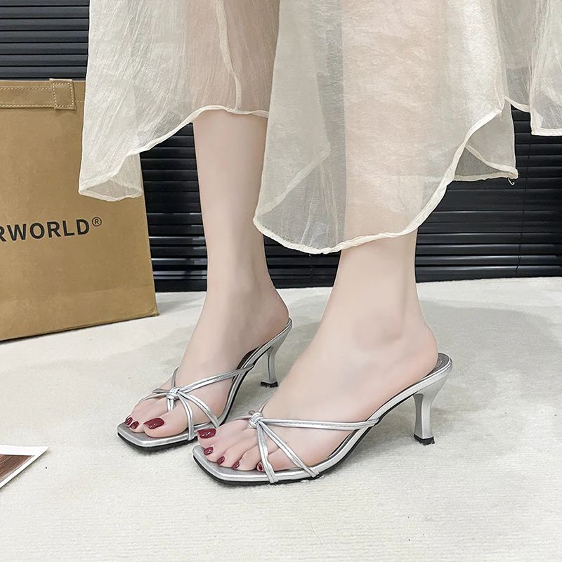 Women¡¯s Colette Thong Heeled Slides ¨C French-Style Strappy Toe-Post Stiletto Sandals