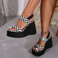 Women¡¯s Livia Checkered Platform Sandals ¨C Chunky Heel Breathable Casual Summer Shoes