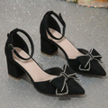 Women¡¯s Bowelle Crystal Pointed Toe Buckle Heels ¨C Hollow Closed Toe Bow High Heels
