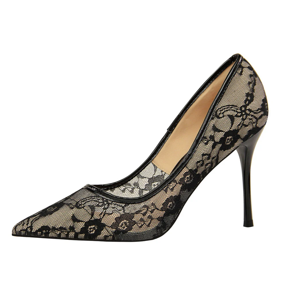 Women¡¯s Valeria Lace Mesh Stiletto Pumps ¨C Pointed-Toe Hollow Elegant Heels