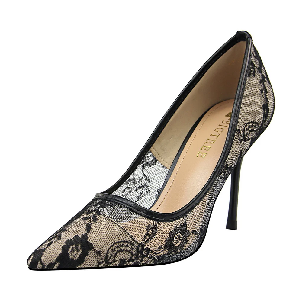 Women¡¯s Valeria Lace Mesh Stiletto Pumps ¨C Pointed-Toe Hollow Elegant Heels