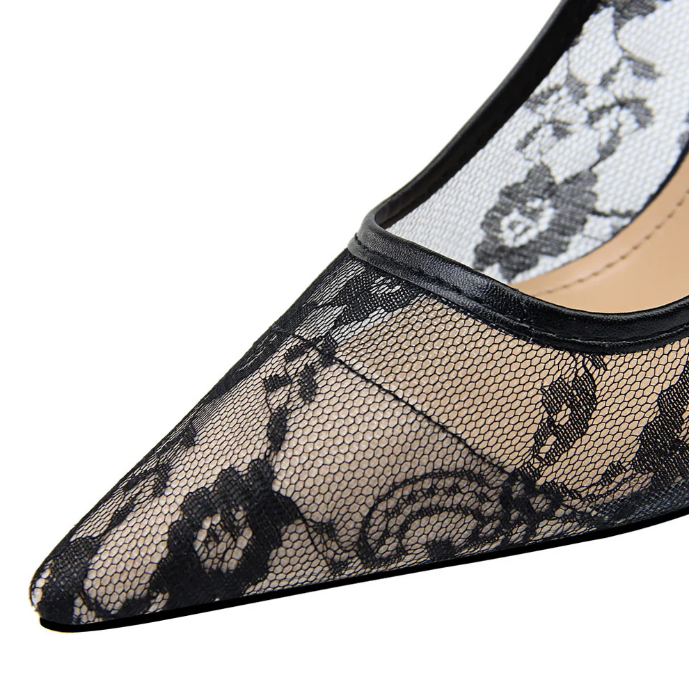 Women¡¯s Valeria Lace Mesh Stiletto Pumps ¨C Pointed-Toe Hollow Elegant Heels
