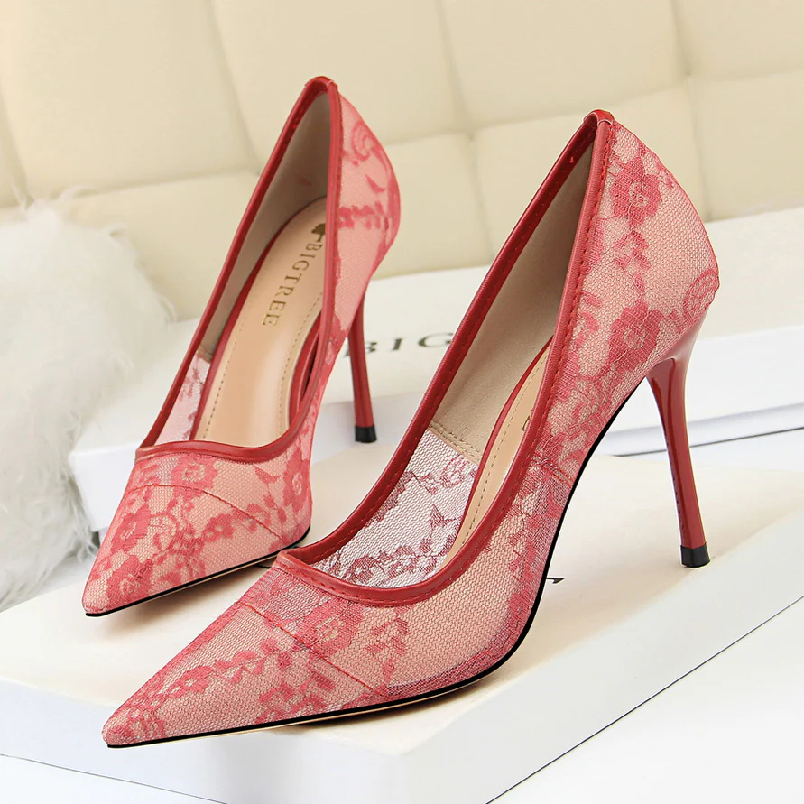Women¡¯s Valeria Lace Mesh Stiletto Pumps ¨C Pointed-Toe Hollow Elegant Heels