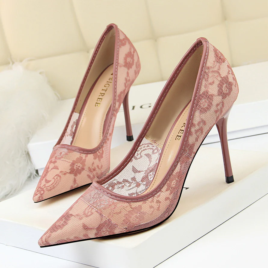 Women¡¯s Valeria Lace Mesh Stiletto Pumps ¨C Pointed-Toe Hollow Elegant Heels