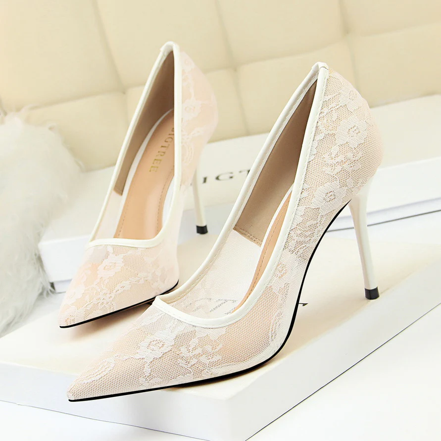 Women¡¯s Valeria Lace Mesh Stiletto Pumps ¨C Pointed-Toe Hollow Elegant Heels
