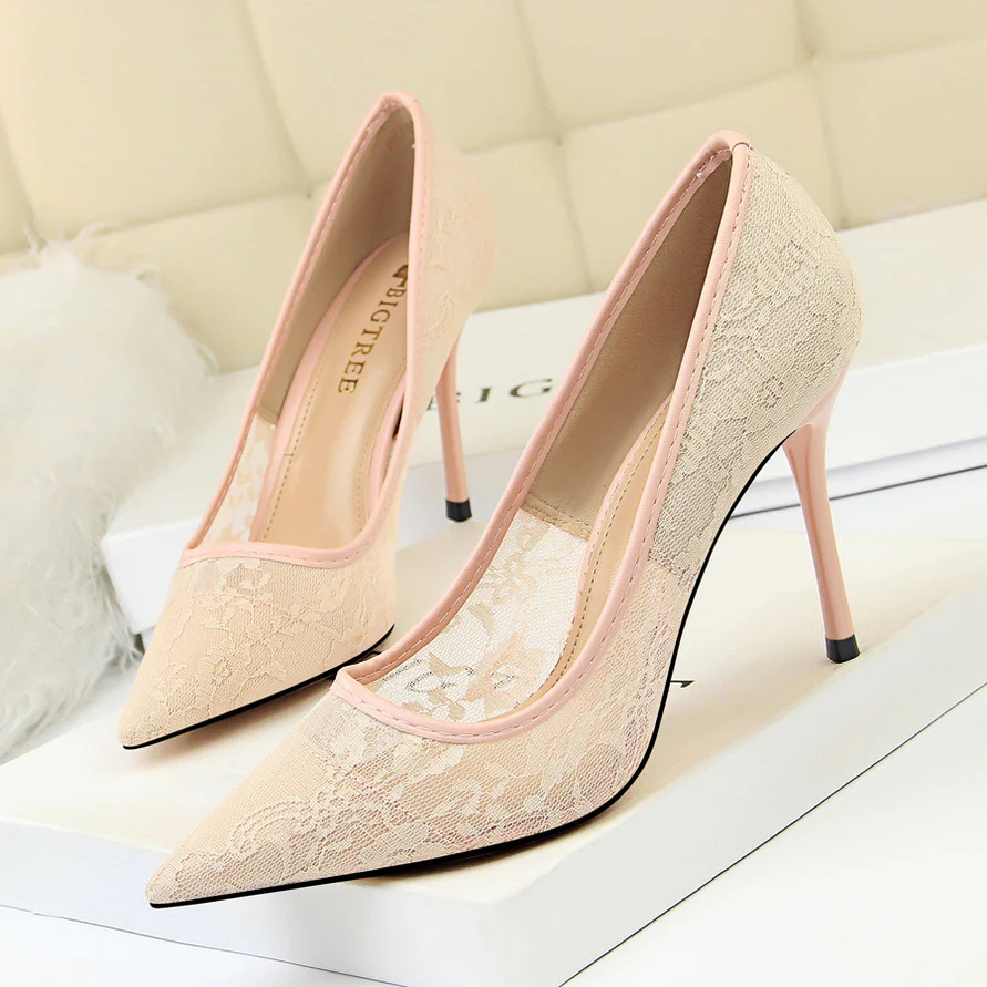 Women¡¯s Valeria Lace Mesh Stiletto Pumps ¨C Pointed-Toe Hollow Elegant Heels