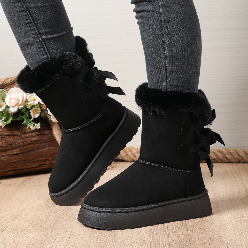 Women¡¯s CozyBow Short Snow Boots ¨C Fleece-Lined Warmth & Anti-Slip Platform