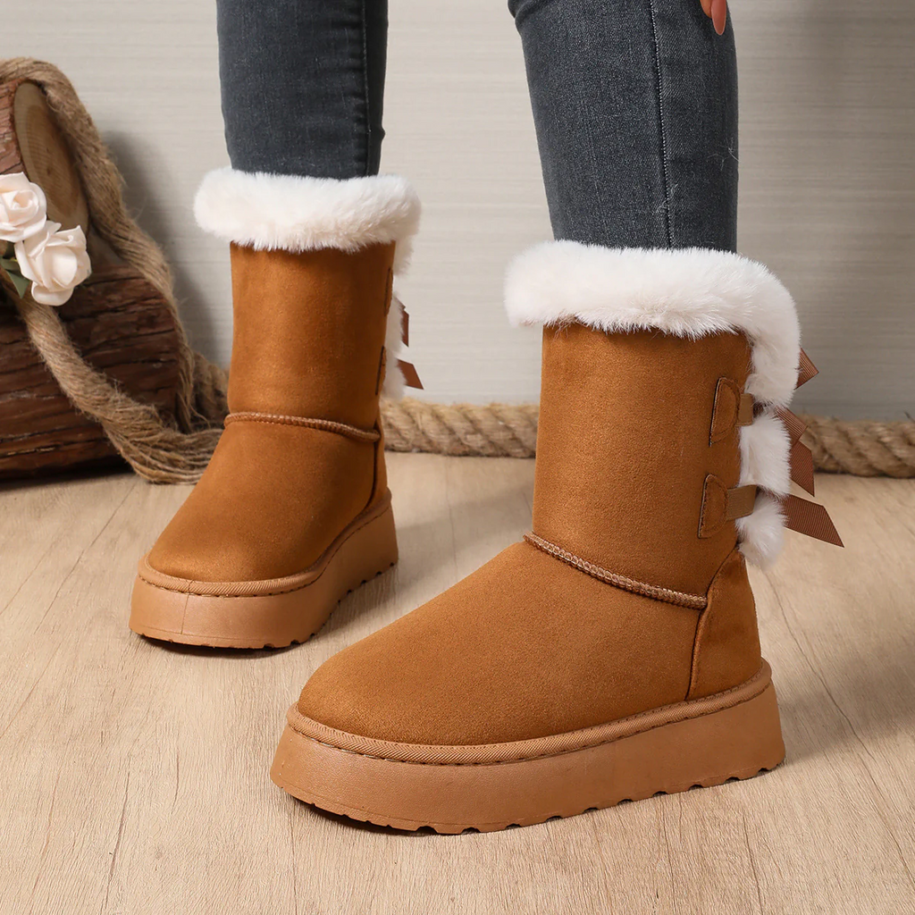 Women¡¯s CozyBow Short Snow Boots ¨C Fleece-Lined Warmth & Anti-Slip Platform