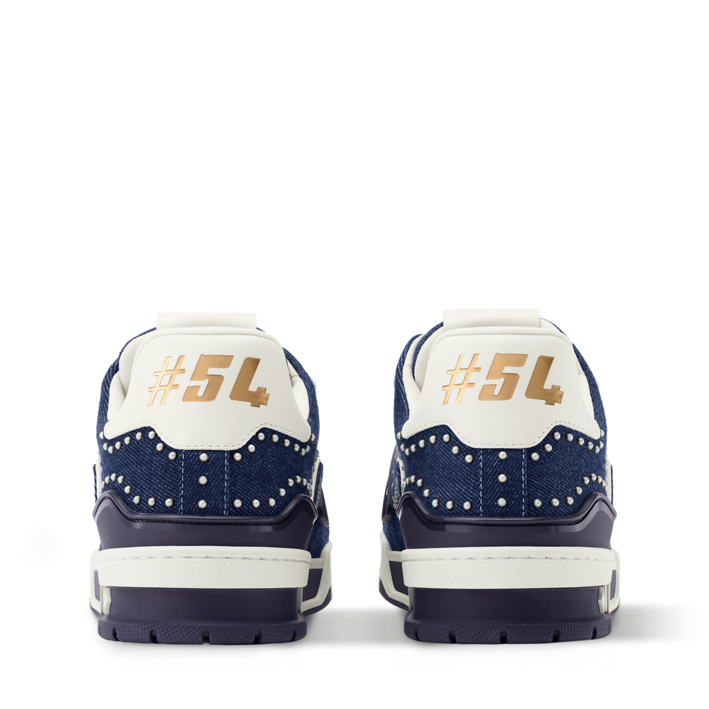 Louis Vuitton LV Trainer Indigo Blue Denim Sneakers with Swarovski? Pearls