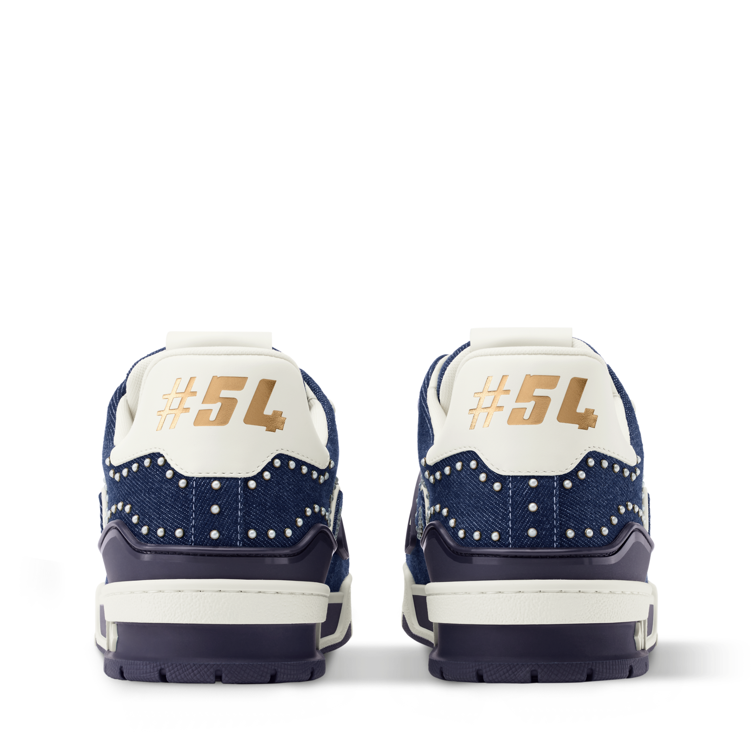 Louis Vuitton LV Trainer Indigo Blue Denim Sneakers with Swarovski? Pearls