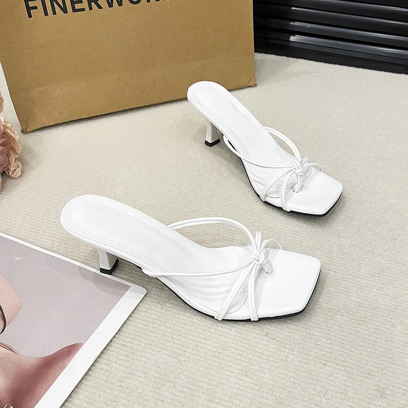 Women¡¯s Colette Thong Heeled Slides ¨C French-Style Strappy Toe-Post Stiletto Sandals
