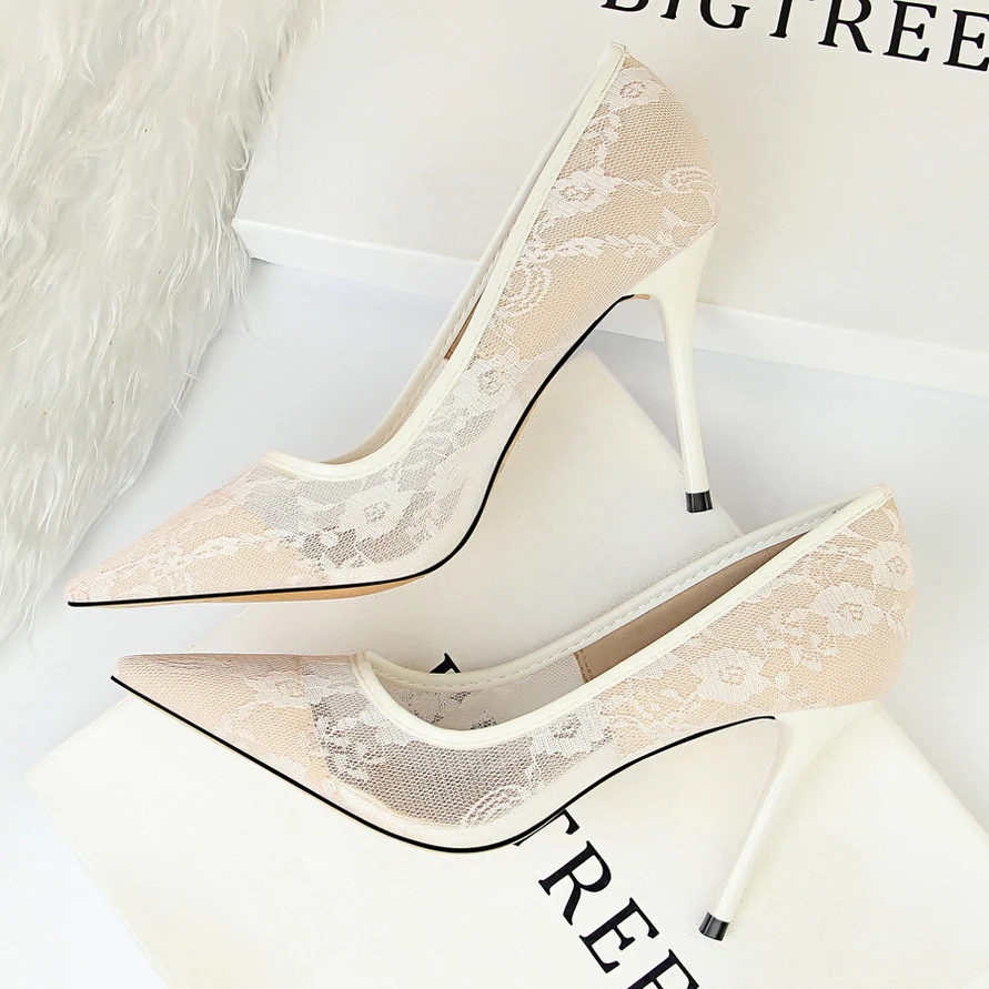 Women¡¯s Valeria Lace Mesh Stiletto Pumps ¨C Pointed-Toe Hollow Elegant Heels