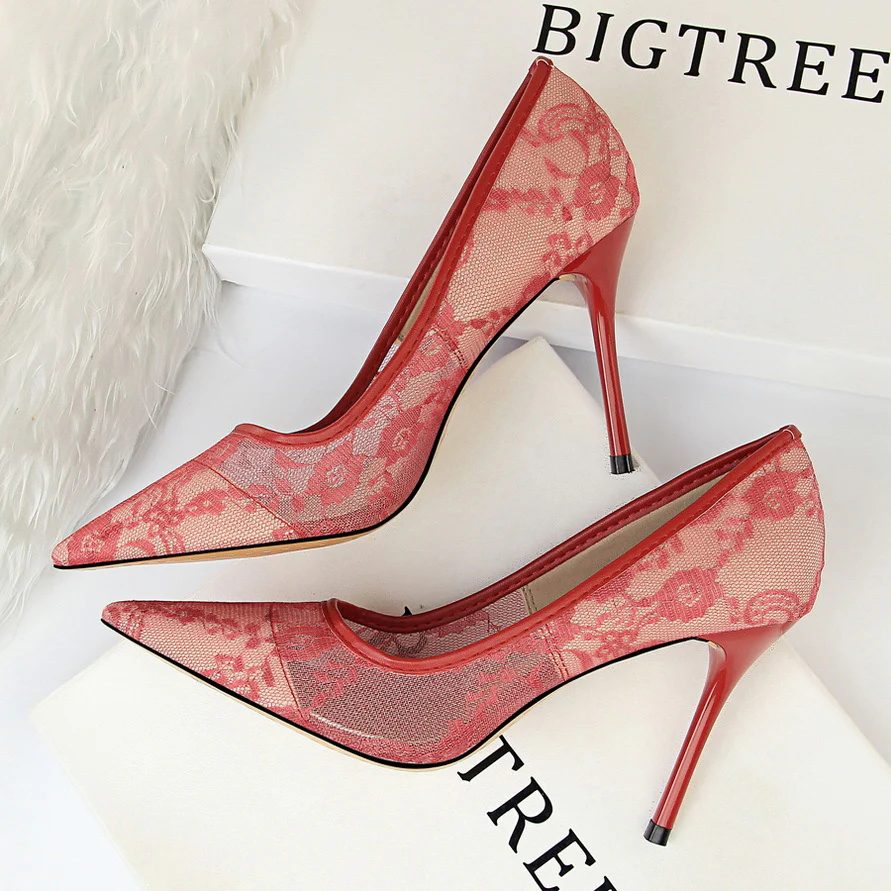Women¡¯s Valeria Lace Mesh Stiletto Pumps ¨C Pointed-Toe Hollow Elegant Heels