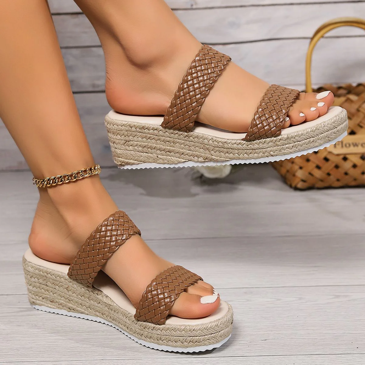 Women¡¯s RetroWeave Wedge Slide Sandals ¨C Braided Platform Summer Slippers