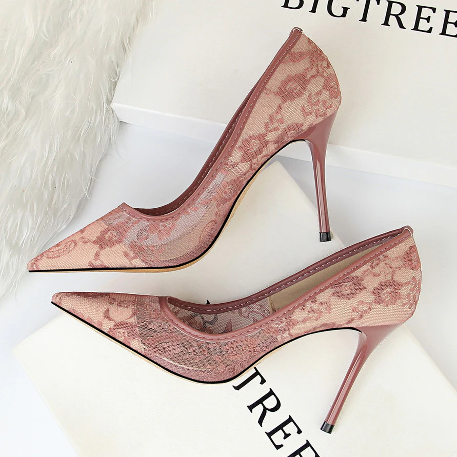 Women¡¯s Valeria Lace Mesh Stiletto Pumps ¨C Pointed-Toe Hollow Elegant Heels