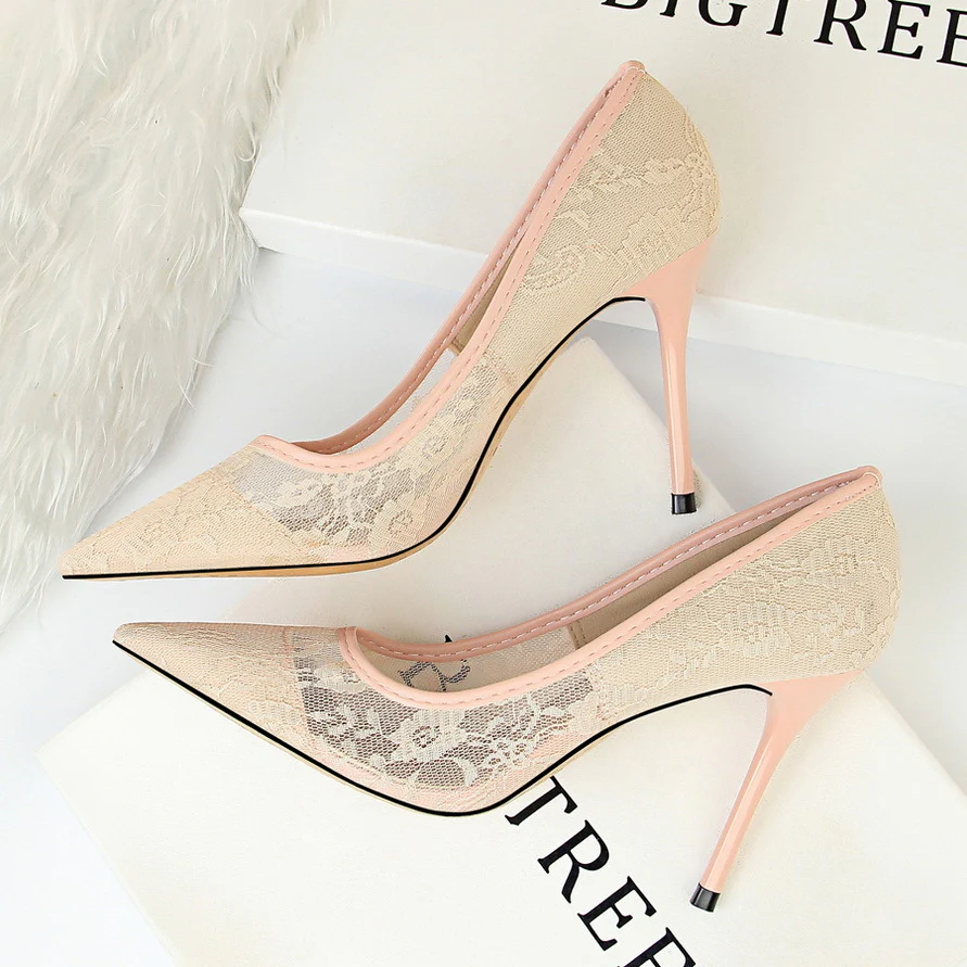 Women¡¯s Valeria Lace Mesh Stiletto Pumps ¨C Pointed-Toe Hollow Elegant Heels