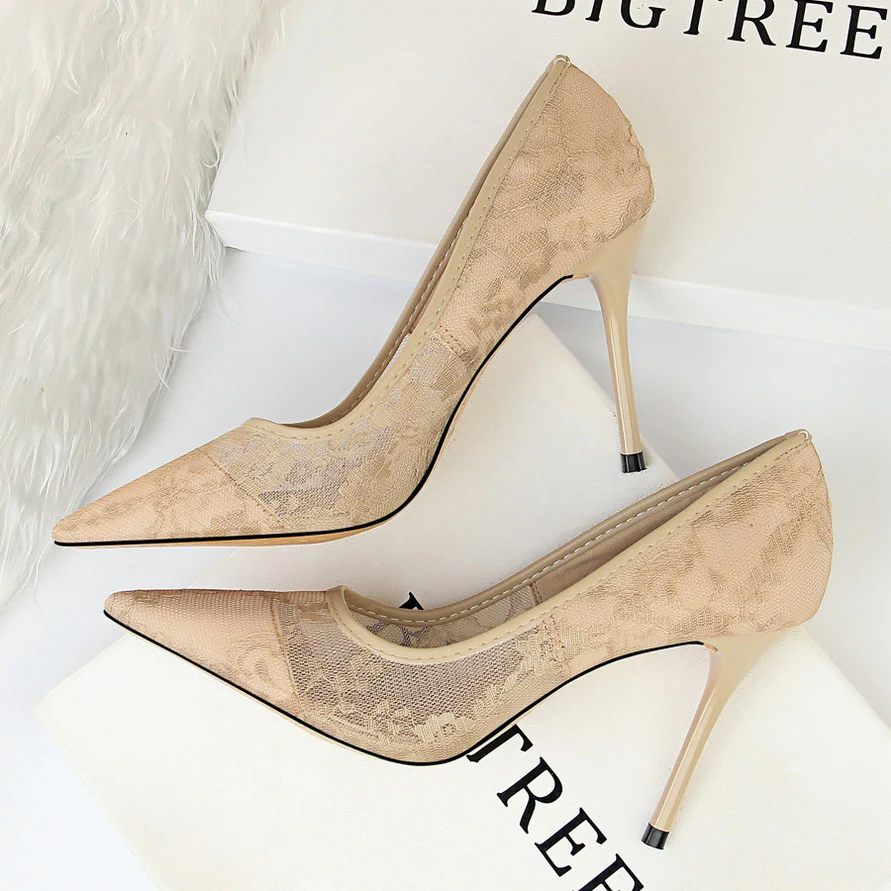Women¡¯s Valeria Lace Mesh Stiletto Pumps ¨C Pointed-Toe Hollow Elegant Heels