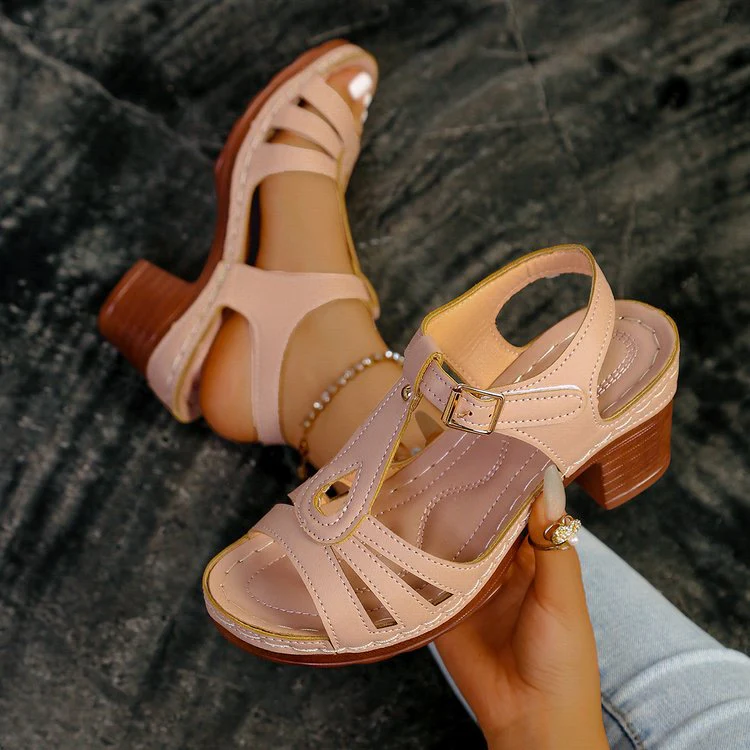 Women¡¯s GraceStep Block Heel Sandals ¨C Peep-Toe Buckle Summer Shoes